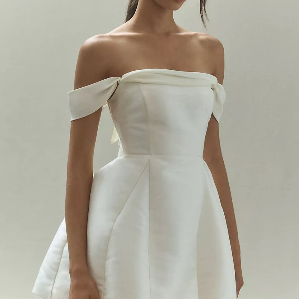 BHLDN Lydia Off-The-Shoulder Corset White Mini Dress Size L